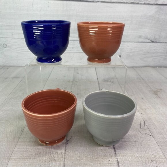 Vintage FIESTAWARE Blue Yellow & Two Pink Ring Handle Tea Coffee 6 oz Cups Set 4 - Picture 3 of 14